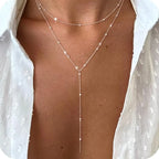 14K Gold Plated Stainless Steel Y-Shaped CZ Necklace