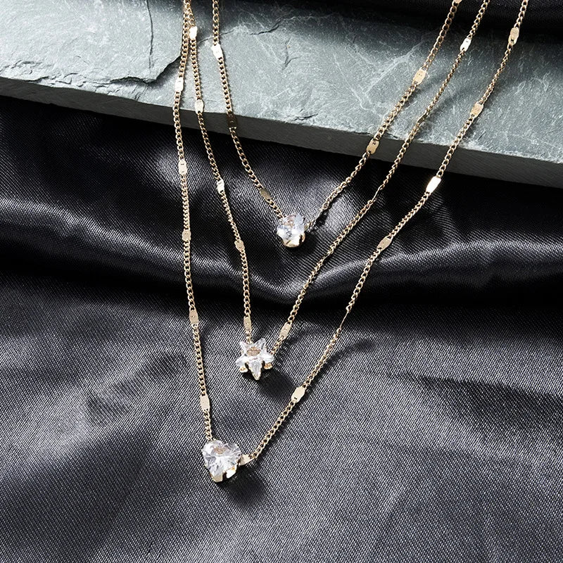 Radiant Zircon Multi-Layered Choker Pendant Necklace