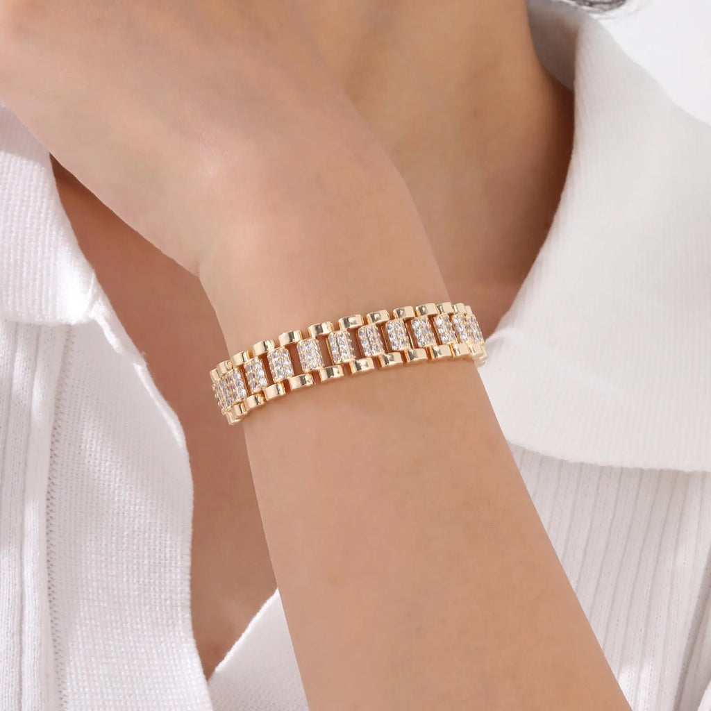 Dahlia 14K Gold Plated Paperclip & Watch Strap Bracelet