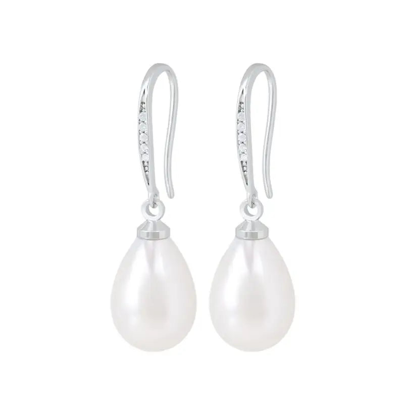 925 Silver Needle Pearl Huggie Hoop Earrings