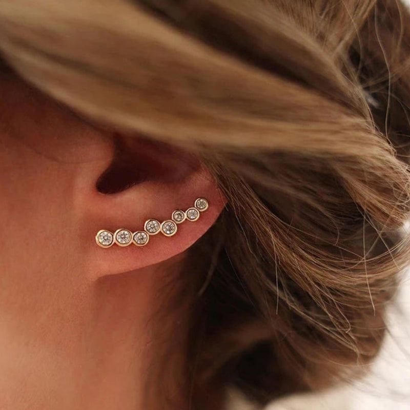 Zircon Curved Gold & Silver Filled Ear Climber Earrings