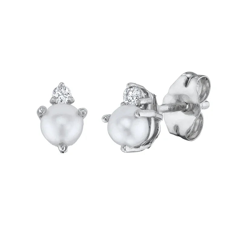 925 Silver Needle Pearl Huggie Hoop Earrings