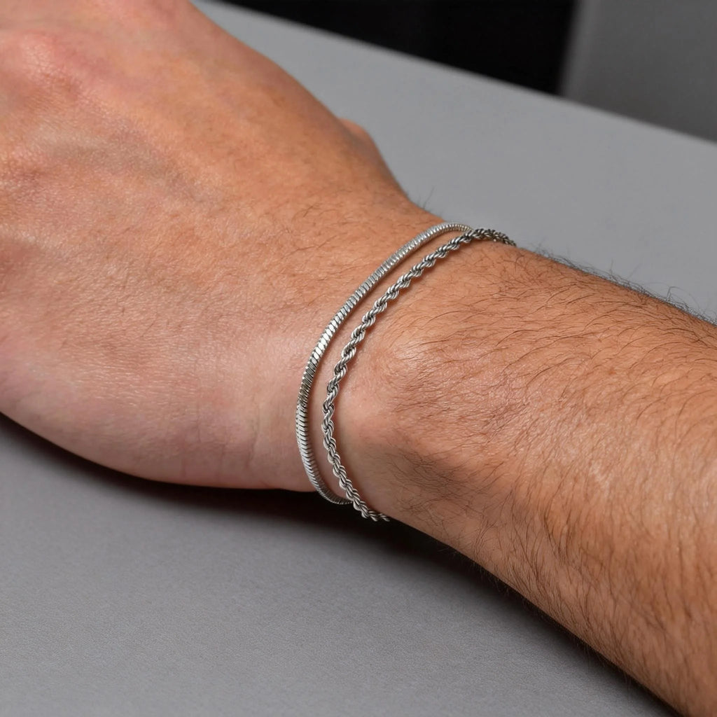 Nexus Stainless Steel Cuban and Rope Chain Bracelet Set