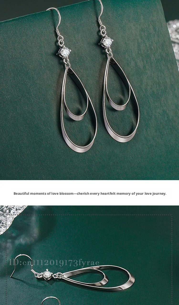 Exquisite 925 Sterling Silver Double Teardrop Earrings