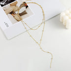 14K Gold Plated Stainless Steel Y-Shaped CZ Necklace