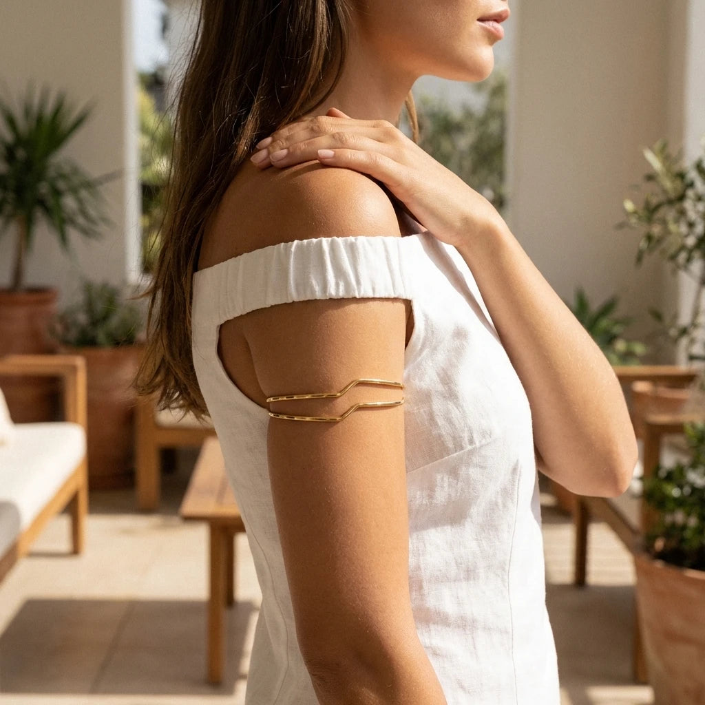 Minimalist Gold Spiral Geometric Upper Arm Cuff