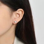 925 Silver Needle Pearl Huggie Hoop Earrings