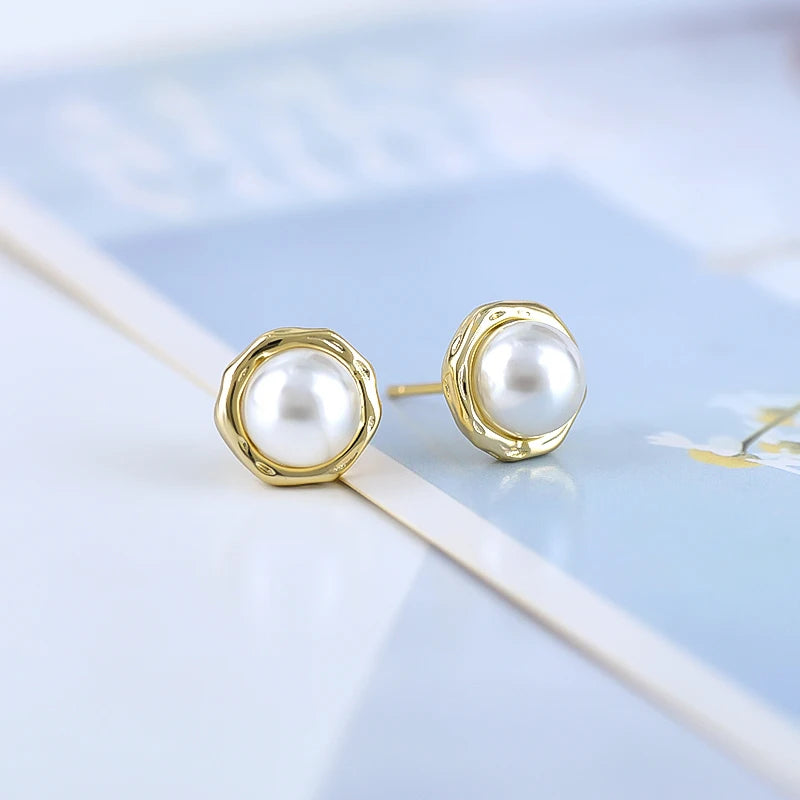 925 Silver Needle Pearl Huggie Hoop Earrings