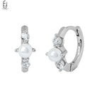 925 Silver Needle Pearl Huggie Hoop Earrings
