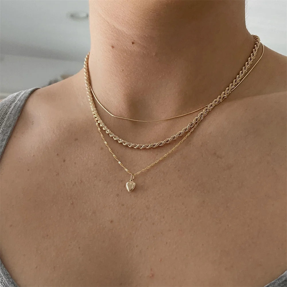 Vintage Geometric Crystal Multi-Tier Snake Chain Necklace