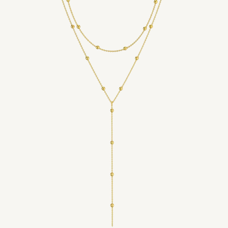 14K Gold Plated Stainless Steel Y-Shaped CZ Necklace