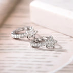 Dazzling CZ Star Charm Silver-Tone Hoop Earrings