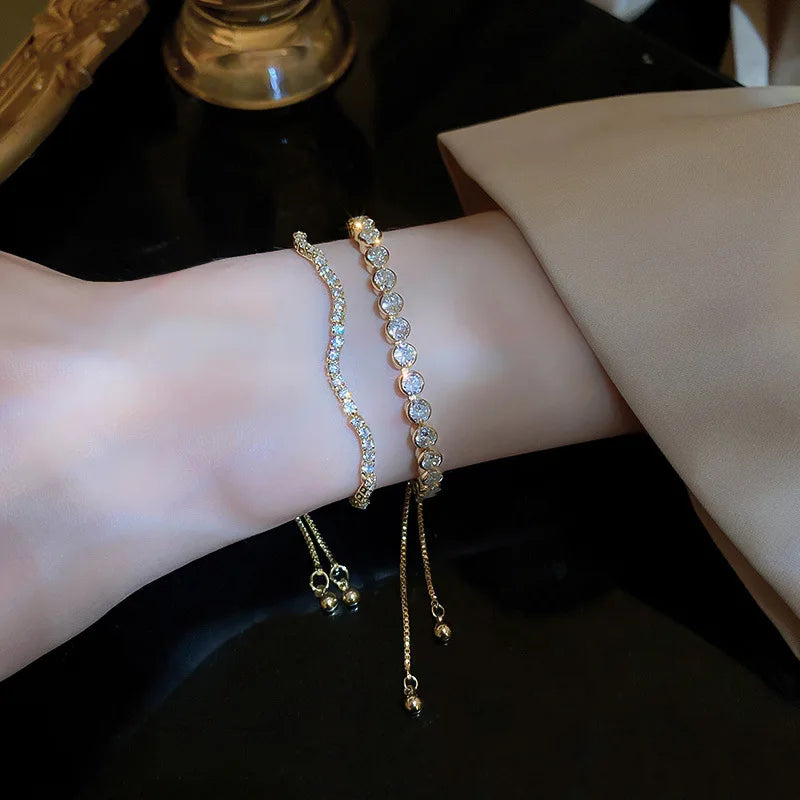 Soren Curved Wave Rhinestone Adjustable Bangle