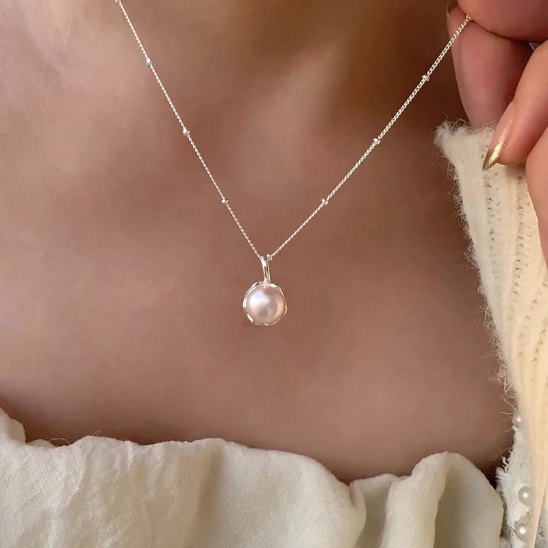 925 Sterling Silver Simple Pearl Pendant Necklace