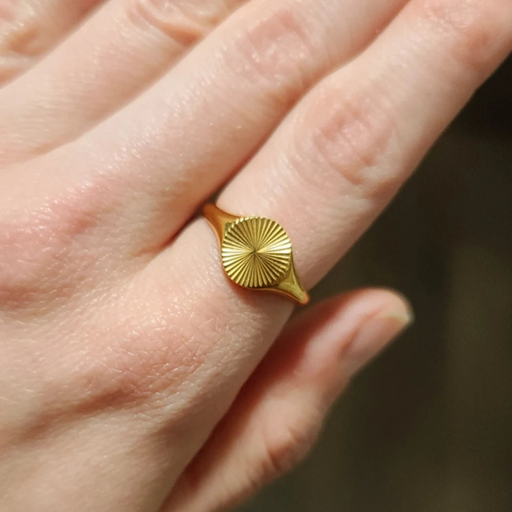Chunky Dome Rays Texture Stainless Steel Signet Ring