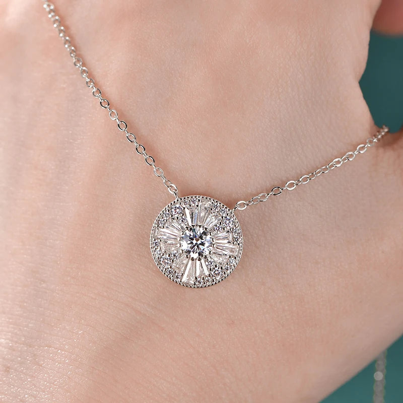 Moissanite Trapezoids Lucky Disc Medallion Necklace