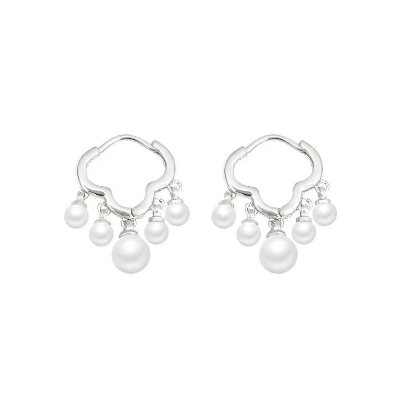 925 Silver Needle Pearl Huggie Hoop Earrings