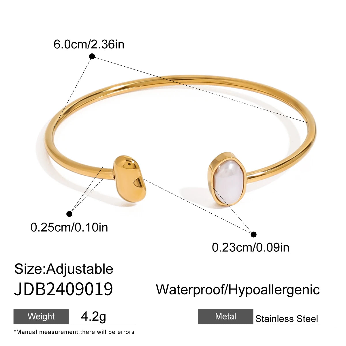 Astrid Oval Pearl and Open Heart Cuff Bangle