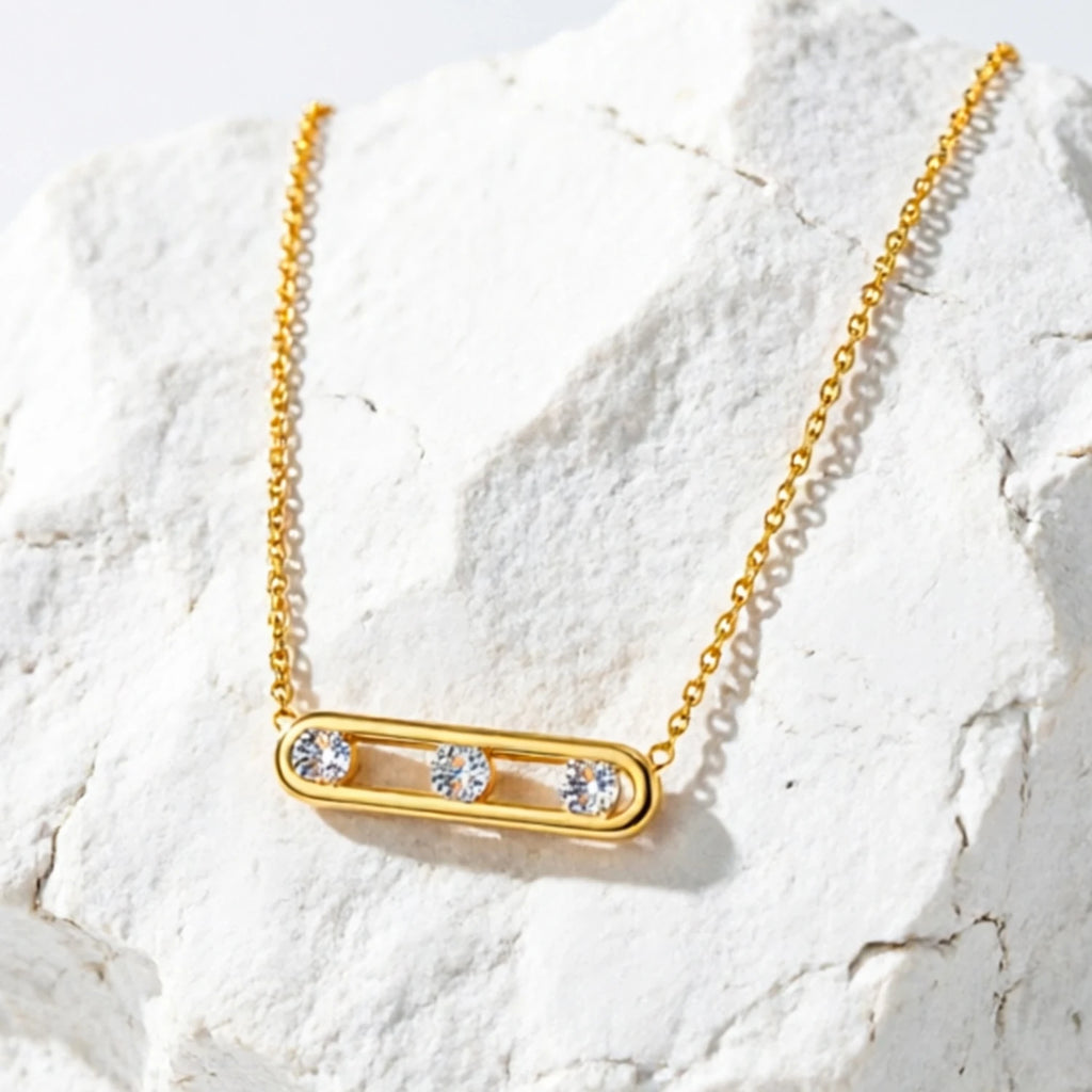 18K Gold Plated Moving CZ Necklace & Bracelet Set