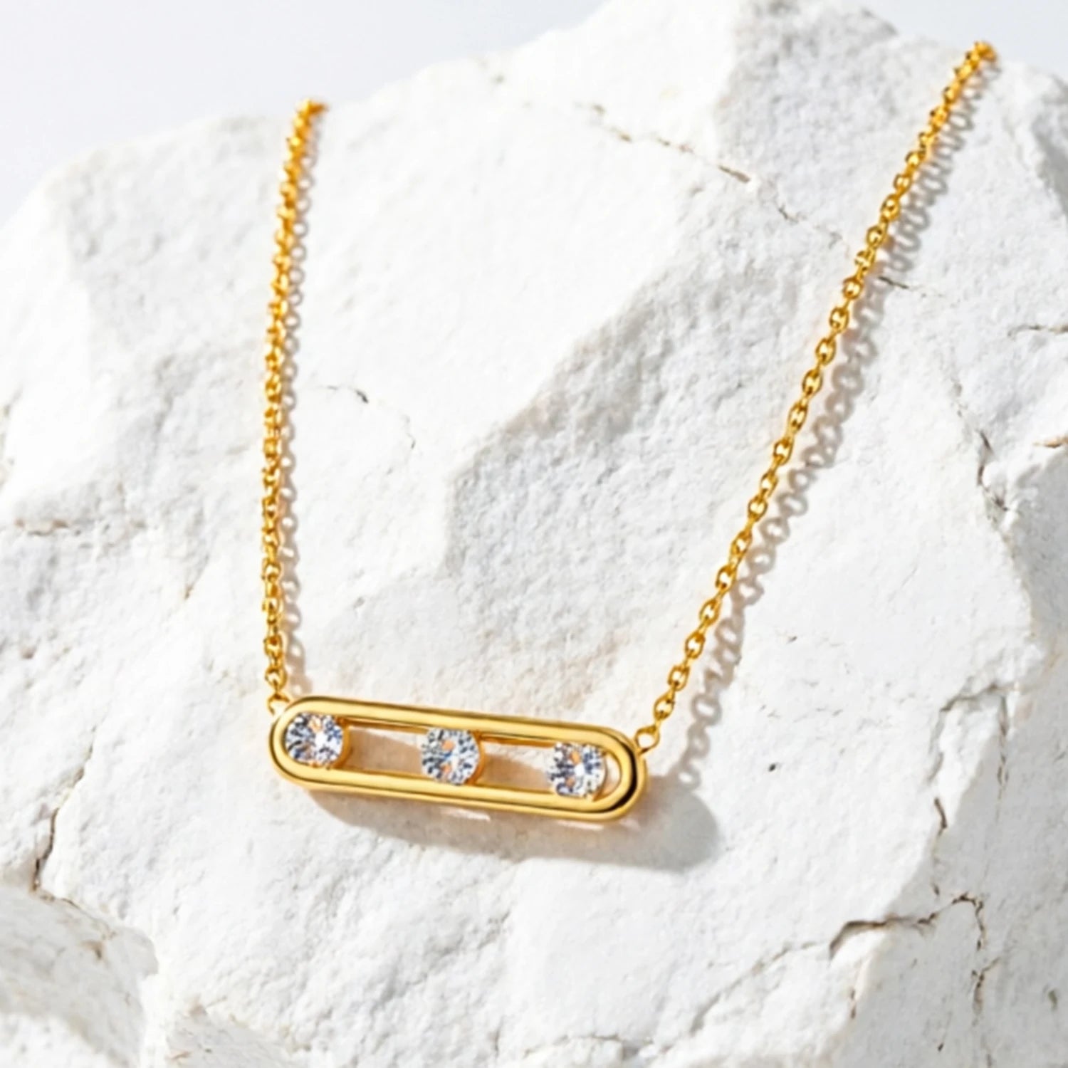 18K Gold Plated Moving CZ Necklace & Bracelet Set
