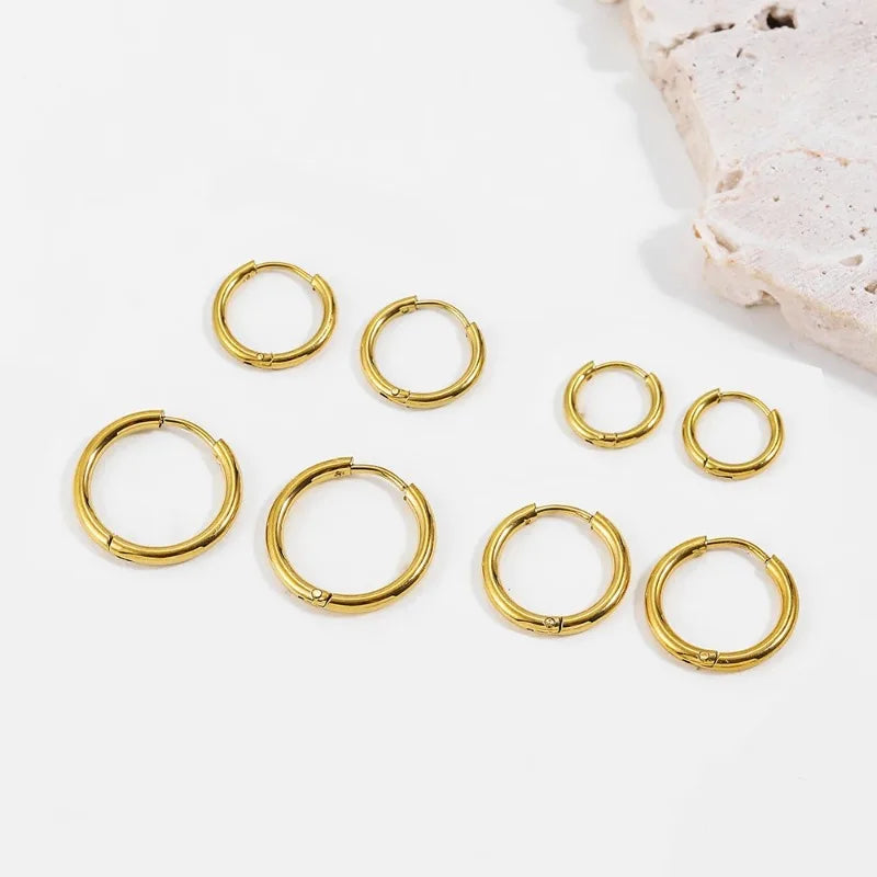 7-Pair Multi-Size Stainless Steel Huggie Hoop Earring Set