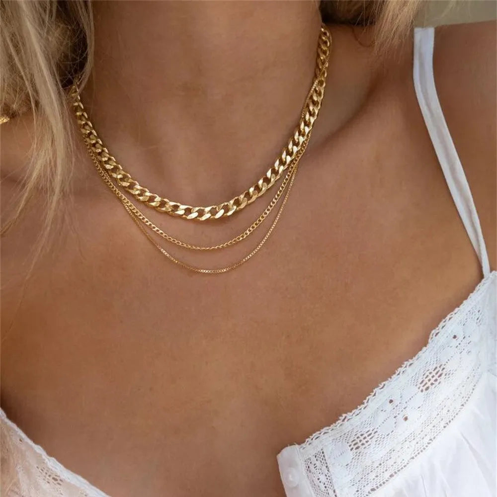 Vintage Geometric Crystal Multi-Tier Snake Chain Necklace