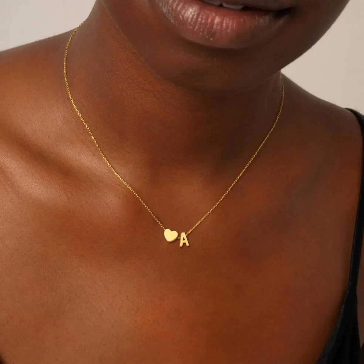 18K Gold Plated Petite Initial Heart Pendant Necklace