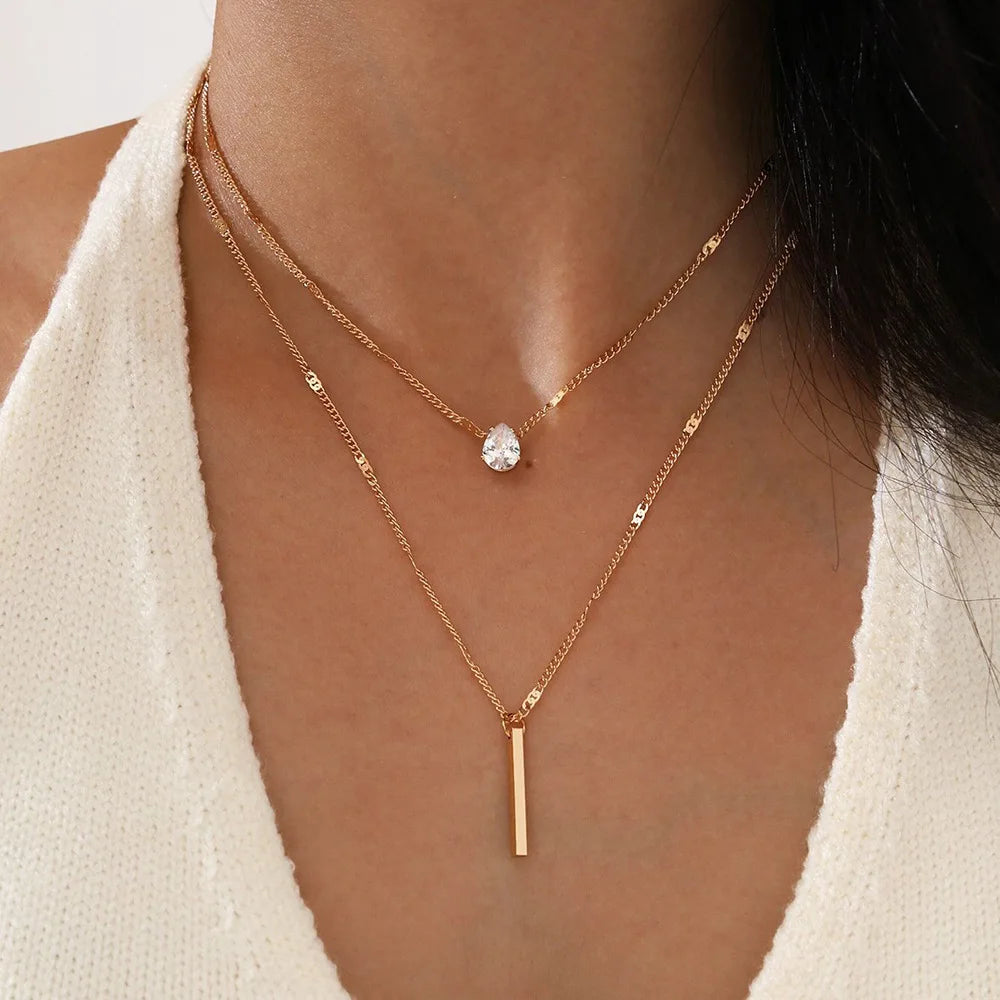Radiant Zircon Multi-Layered Choker Pendant Necklace