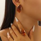 Translucent Amber Resin Chunky Teardrop Hoop Earrings