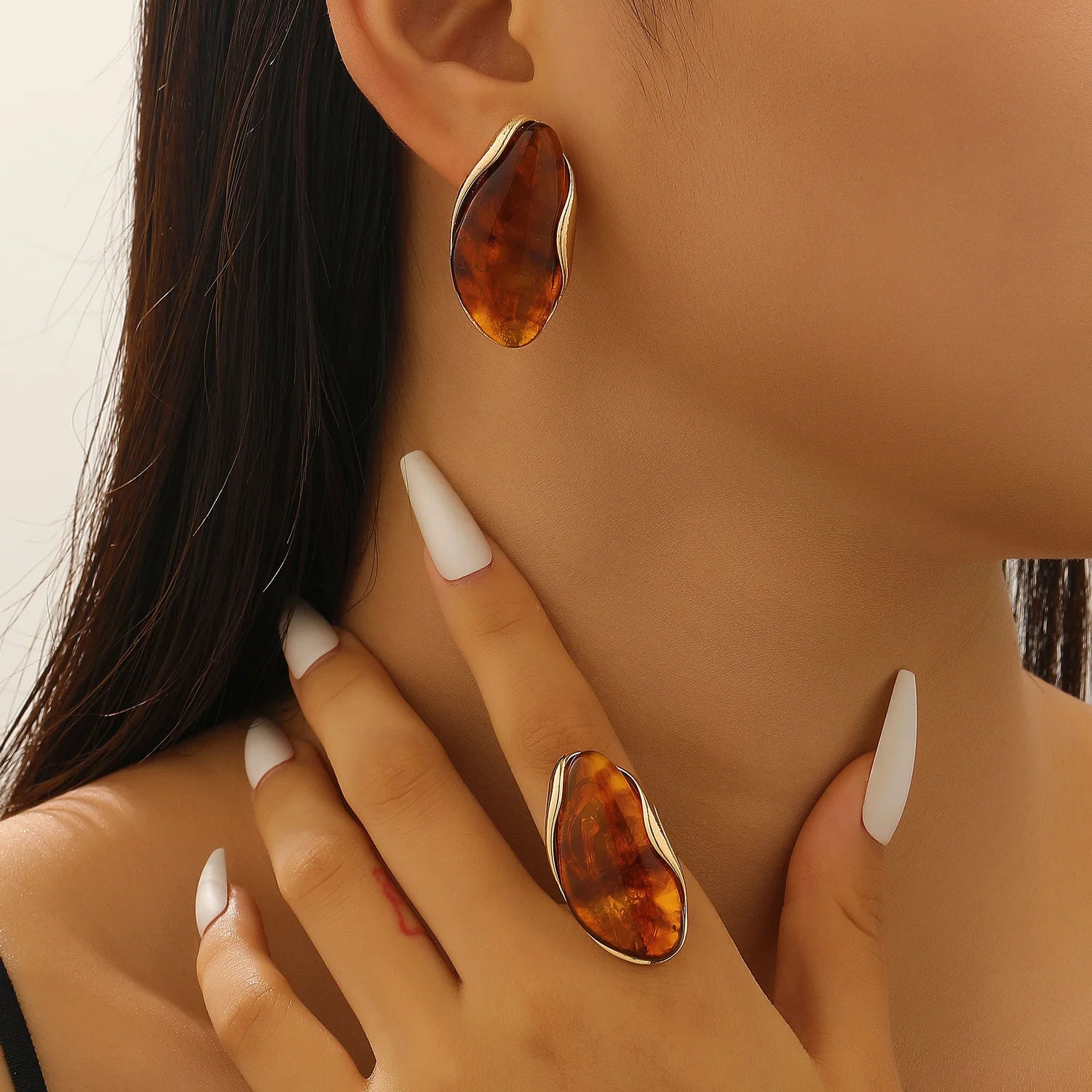 Translucent Amber Resin Chunky Teardrop Hoop Earrings