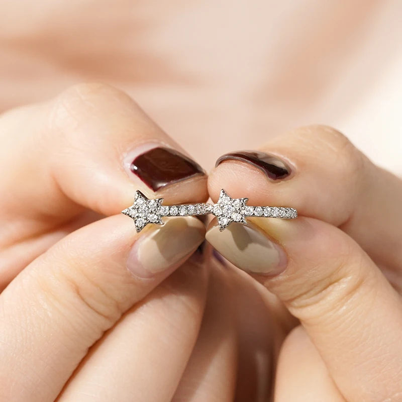 Dazzling CZ Star Charm Silver-Tone Hoop Earrings