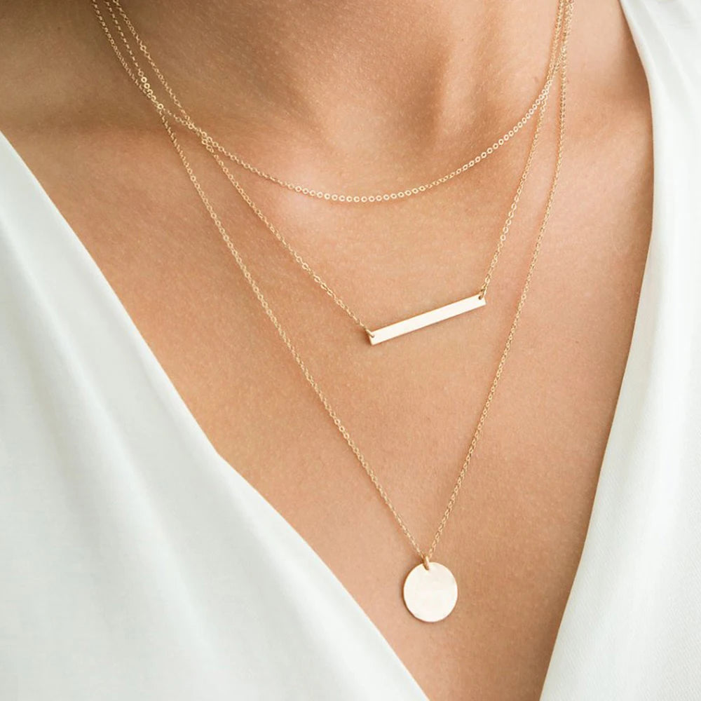 Cascading Gold Multi-Tier Link & Pendant Layered Necklace