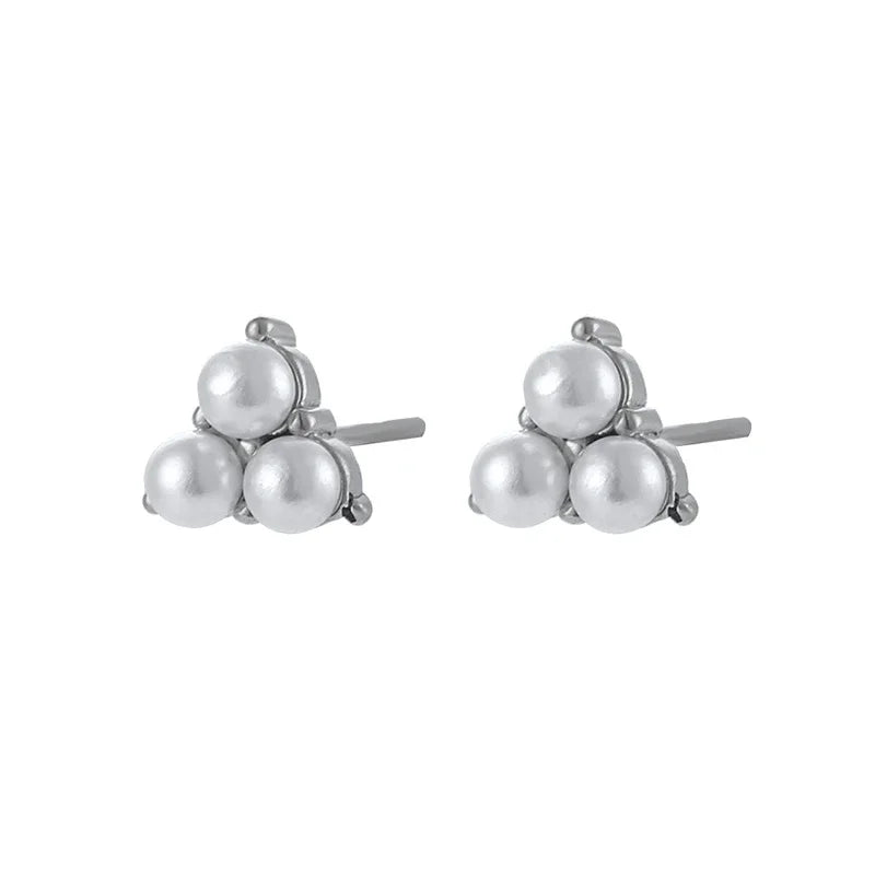 925 Silver Needle Pearl Huggie Hoop Earrings