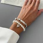 Isla Two-Piece Pearl and Heart Charm Bracelet Set