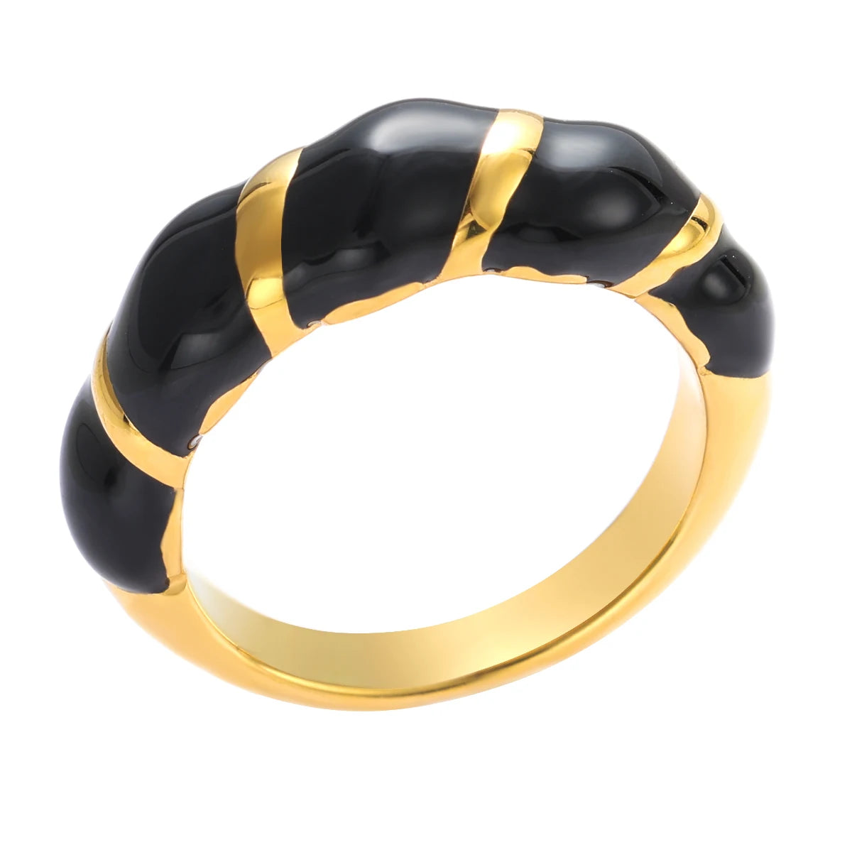 Twisted Wire Drip Enamel Gold Stainless Steel Ring