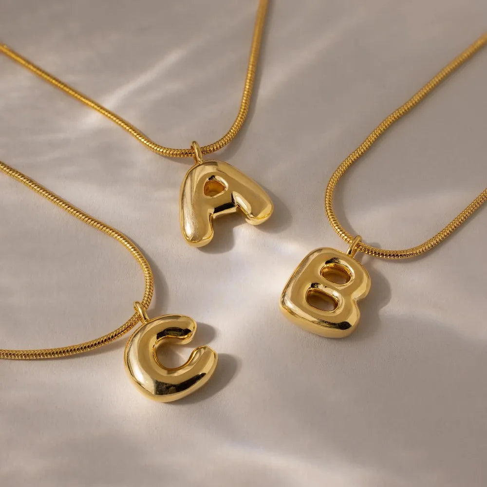 Personalized Gold Stainless Steel Initial Snake Chain Necklace