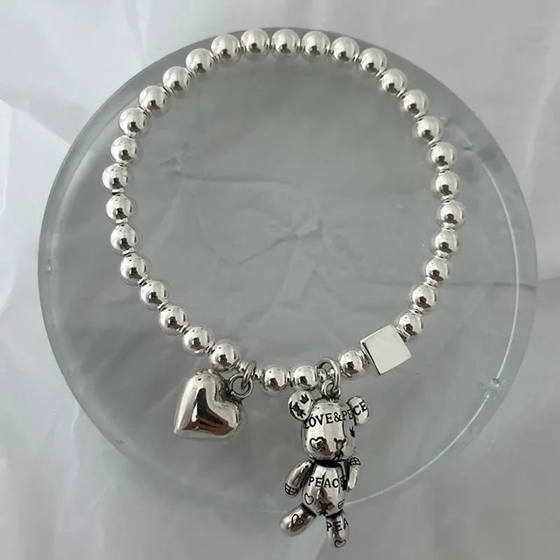 Orla Silver Bead Bracelet with Bear Charm