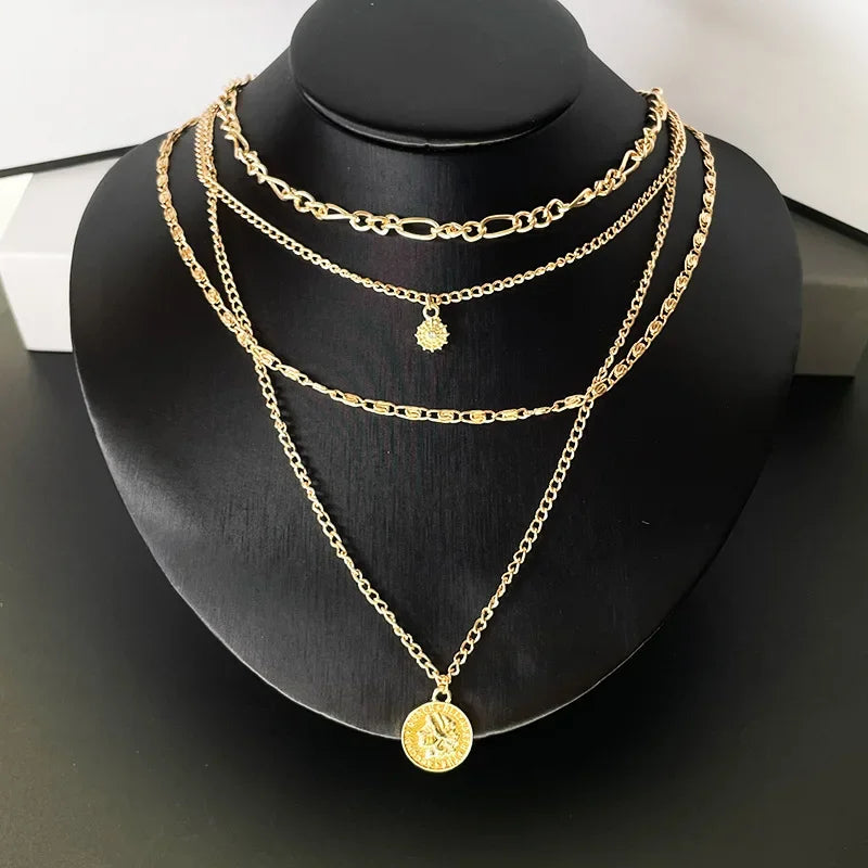 Three-Layer Coin Disc Bead Chain Necklace