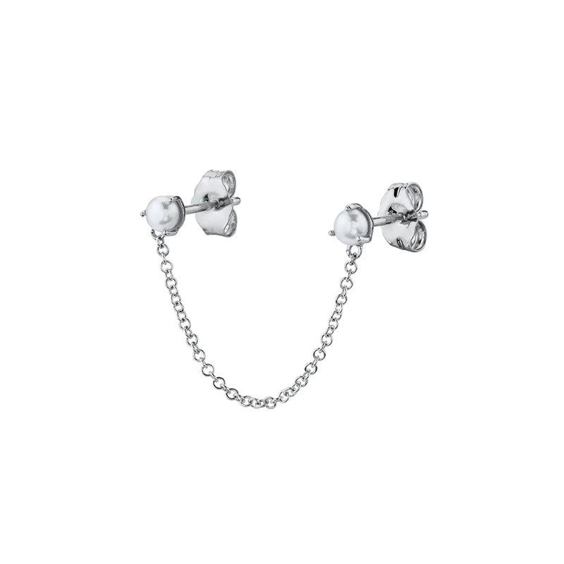 925 Silver Needle Pearl Huggie Hoop Earrings