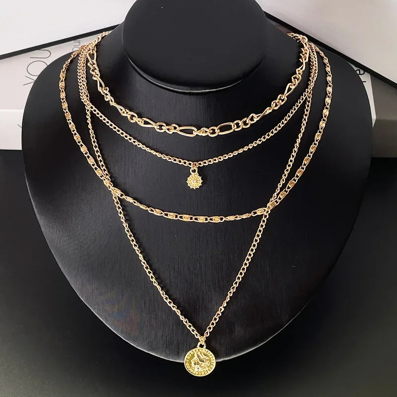 Three-Layer Coin Disc Bead Chain Necklace