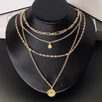 Three-Layer Coin Disc Bead Chain Necklace