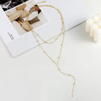14K Gold Plated Stainless Steel Y-Shaped CZ Necklace