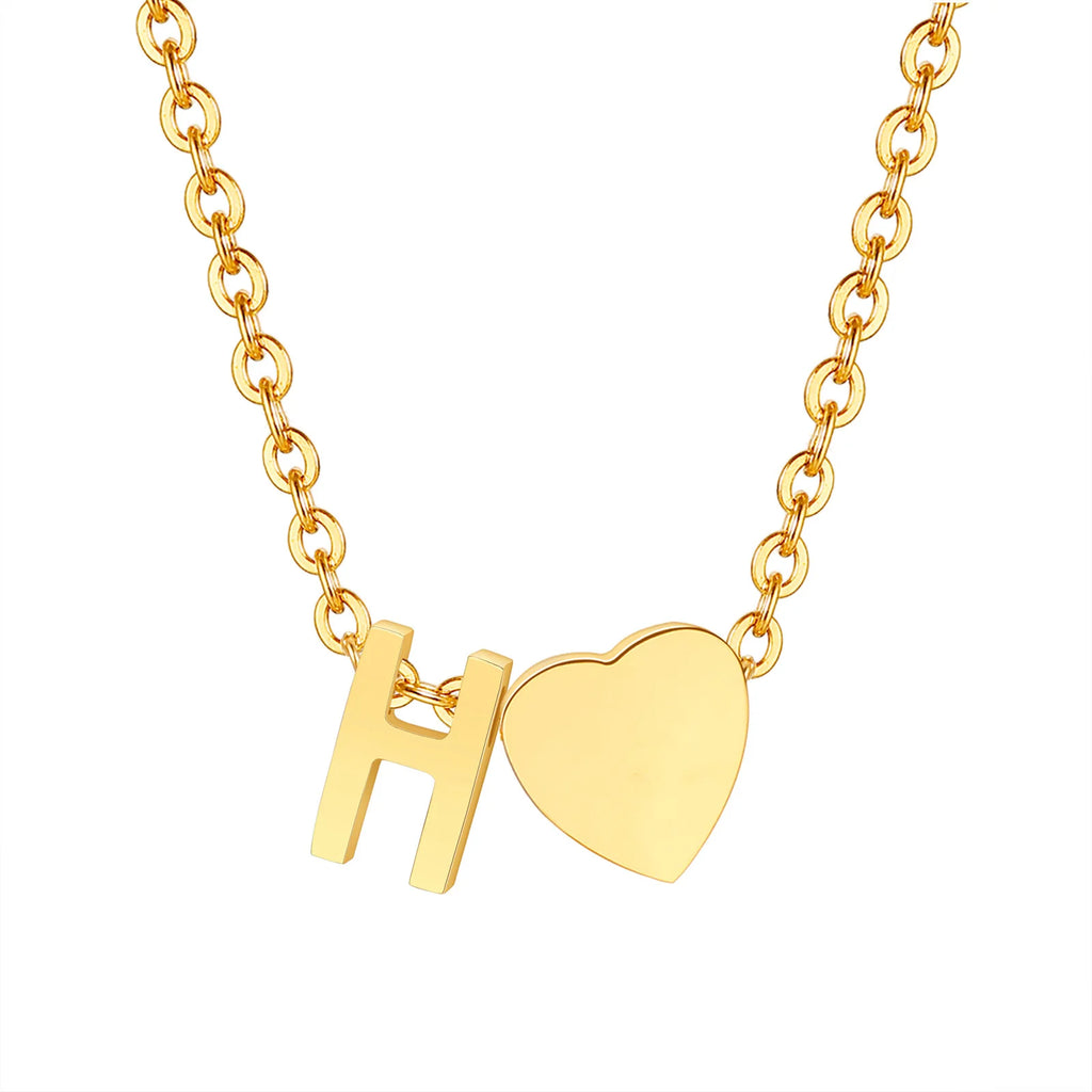 18K Gold Plated Petite Initial Heart Pendant Necklace