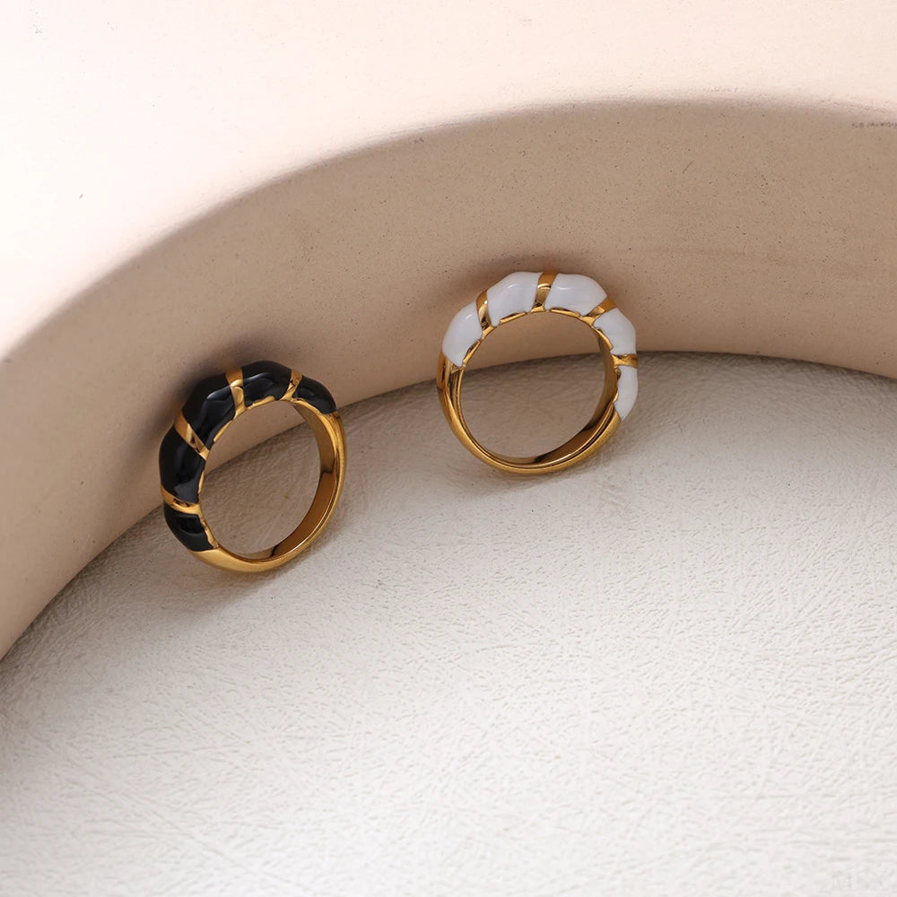 Twisted Wire Drip Enamel Gold Stainless Steel Ring