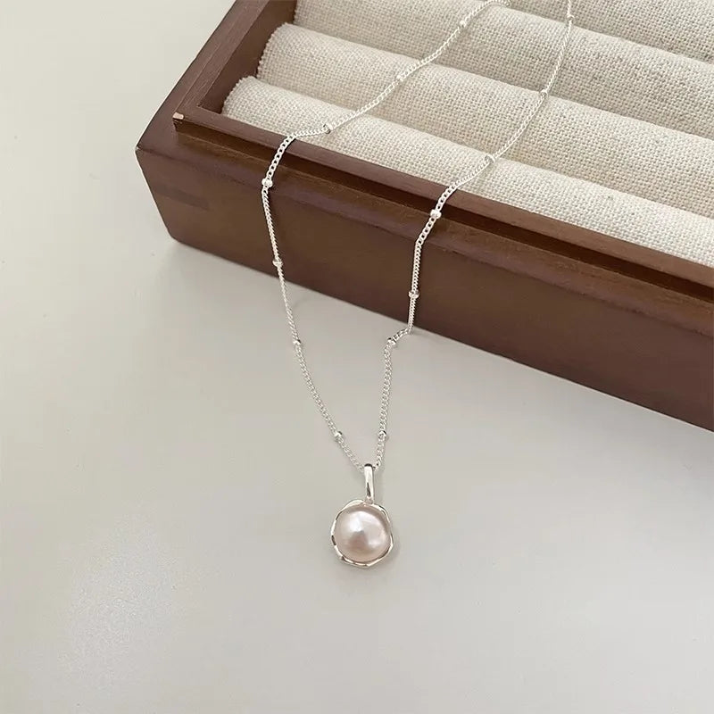 925 Sterling Silver Simple Pearl Pendant Necklace