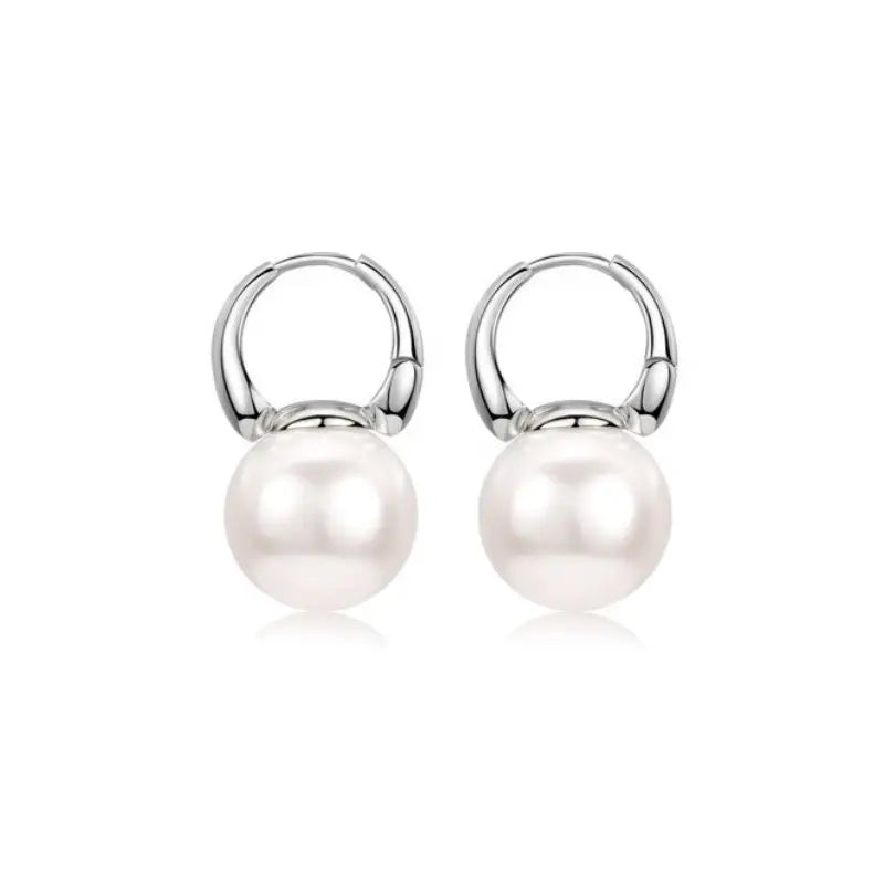 925 Silver Needle Pearl Huggie Hoop Earrings