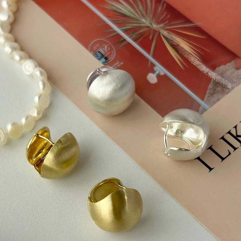 Brushed Frosted Golden Ball Hoop Earrings