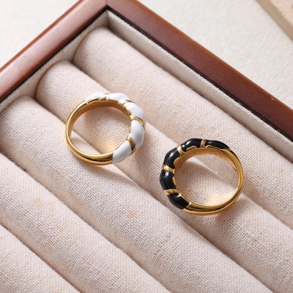 Twisted Wire Drip Enamel Gold Stainless Steel Ring