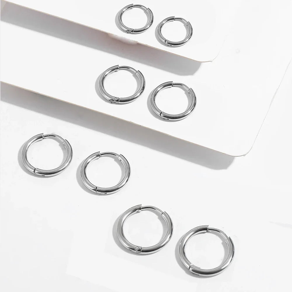 7-Pair Multi-Size Stainless Steel Huggie Hoop Earring Set