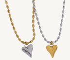 18K Gold Plated Stainless Steel Heart Bead Chain Necklace